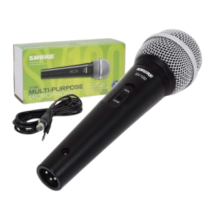 MICROFONO-VOCAL-SV100-SHURE-3-removebg-preview Micrófono vocal dinámico Shure SV100 con patrón polar cardioide para reducir la retroalimentación. Ideal para karaoke, presentaciones, discursos y grabaciones de voz. Incluye cable XLR a Jack de 1/4" y switch de encendido/apagado. Ofrece una reproducción de voz clara y un diseño robusto, siendo una opción versátil y económica para principiantes.