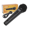 Micrófono vocal dinámico de mano Shure SV200 con cápsula robusta y patrón polar cardioide uniforme. Diseñado para ofrecer una alta ganancia antes de la retroalimentación. Ideal para aplicaciones de karaoke, refuerzo de sonido en vivo y grabaciones de voz claras. Incluye rejilla metálica, cable XLR y switch de encendido/apagado. Micrófono versátil de la serie SV, con calidad de sonido fiable.
