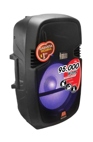 Caja amplificada portátil England Sound ES-2AGAB Rocker 15 con woofer de 15 pulgadas e iluminación LED azul. Potencia de 95.000 Watts PMPO, ideal para DJ, Karaoke y eventos de alto rendimiento. Diseño robusto en color negro con garantía exclusiva de 1 año. Parlante activo con conectividad Bluetooth y batería recargable, perfecto para exteriores.