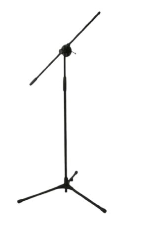 Pedestal de micrófono tipo jirafa (boom) Blast King MS500. Soporte metálico profesional con altura y ángulo de pluma completamente ajustables, y base trípode plegable con gomas antideslizantes. Ideal para escenarios, estudios de grabación, discursos y transmisiones en vivo. Incluye clip universal y sistema de bloqueo de altura rápido.