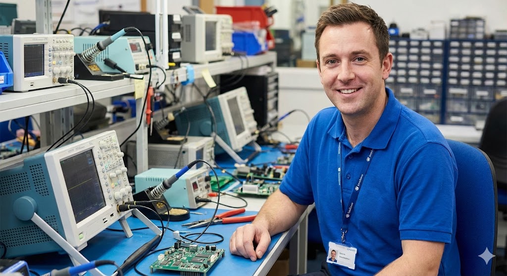 Persona tecnico mirando camra